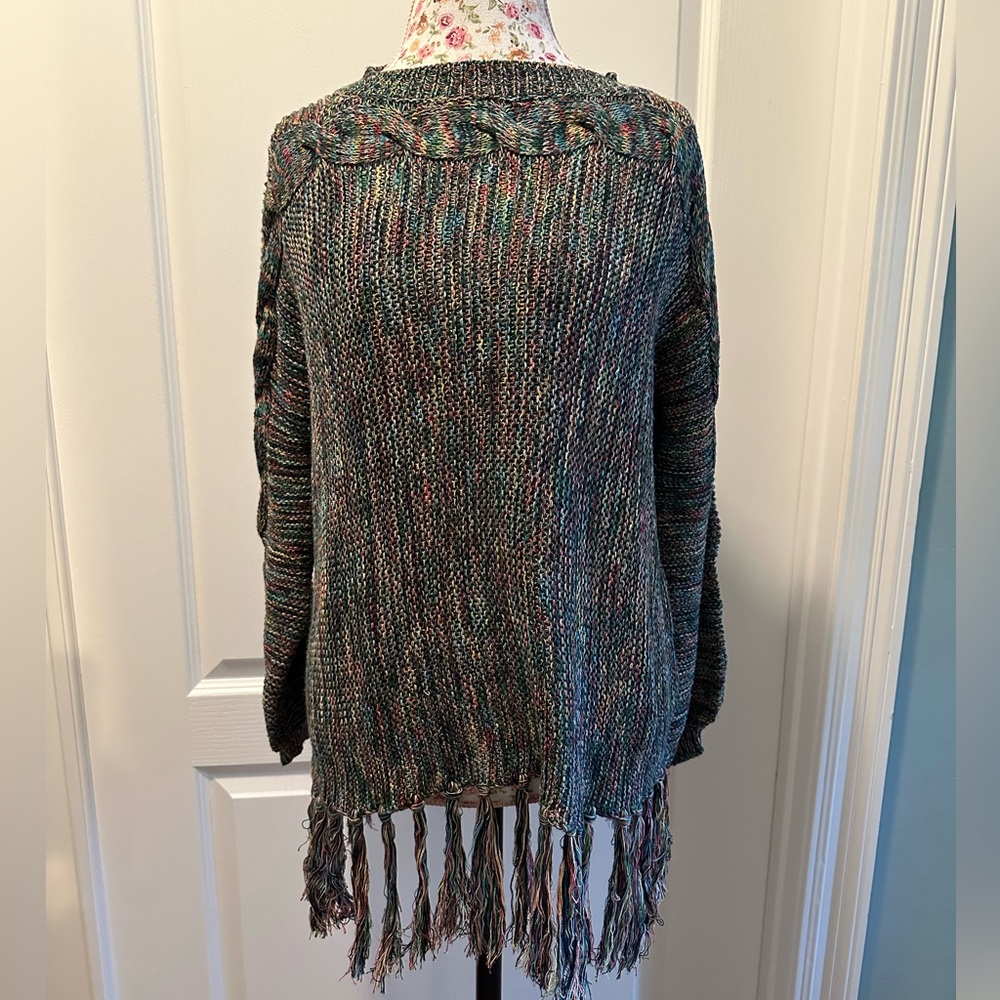 Katherine Barclay Multicolor Knit Sweater with Fringe